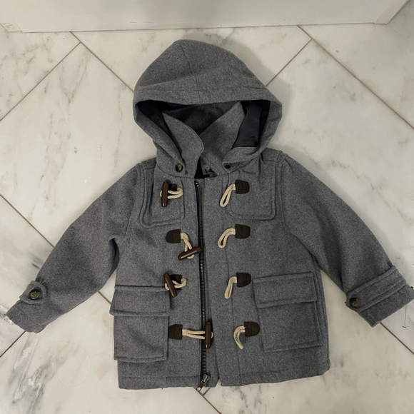 Janie and Jack, 2T toddler boys or girls gray wool toggle button zip up pea coat - Picture 1 of 8